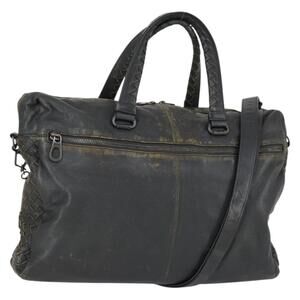 BOTTEGA VENETA INTRECCIATO Hand Bag Leather 2way Black Auth 153214